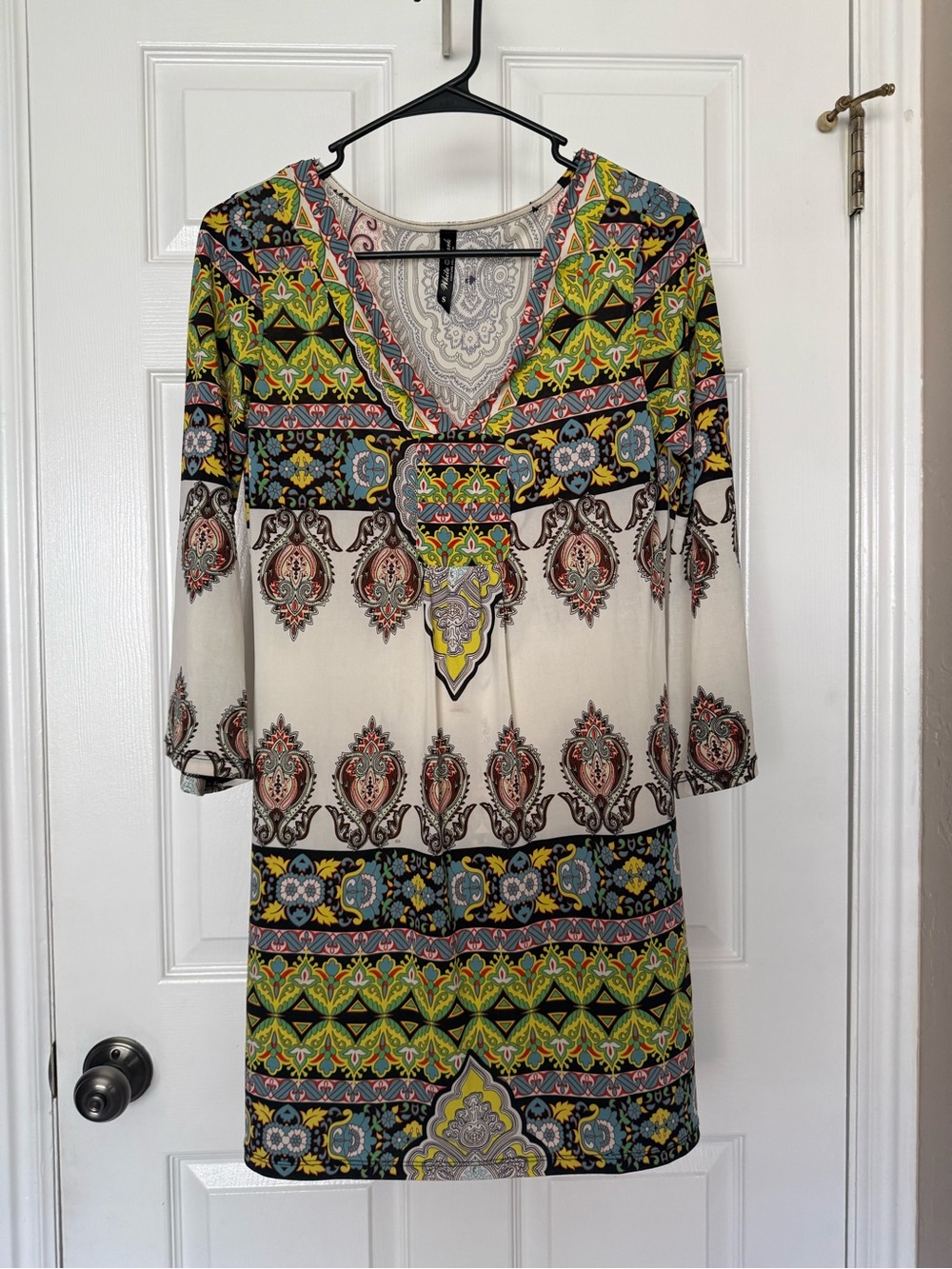 White Mark Cream Dress with Navy Paisley Print